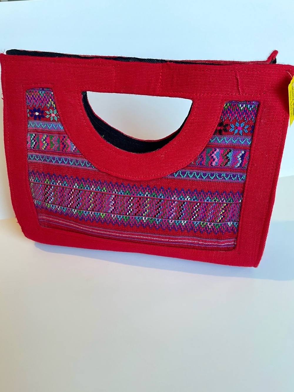 Guatemalan Huipil Clutch Red Boho Artisan Woven Luchita Purse Cutout Handle NWT